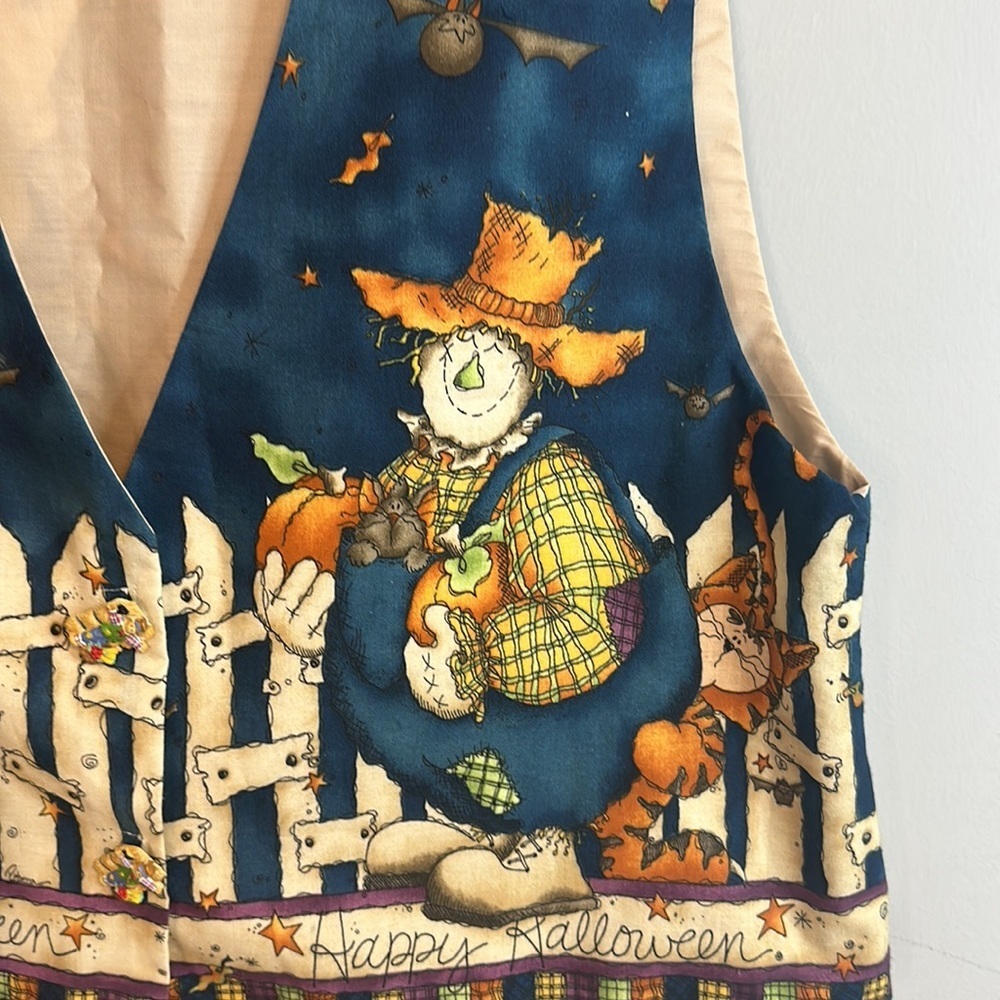 Hand Made Halloween 1998 Scarecrow Witch Ghost Festive Vest - Picture 2 of 7